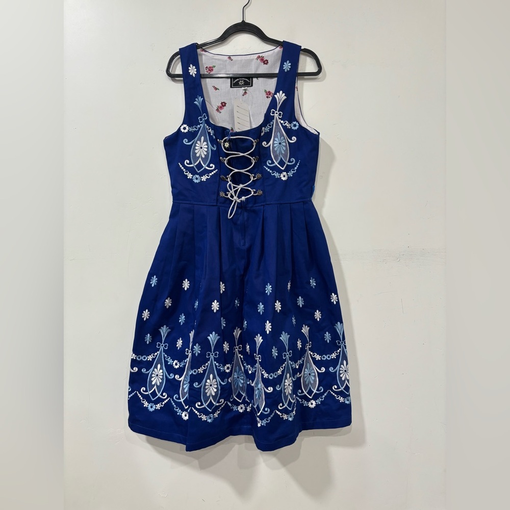 German Dirndl EMBROIDERED Dress Only Holiday Oktoberfest Blue Size M